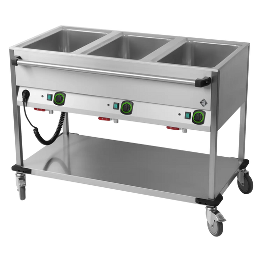 Bain marie trolley electric GN 3-1/1 controllers on longer side with rack  | RM - BMPD 3120