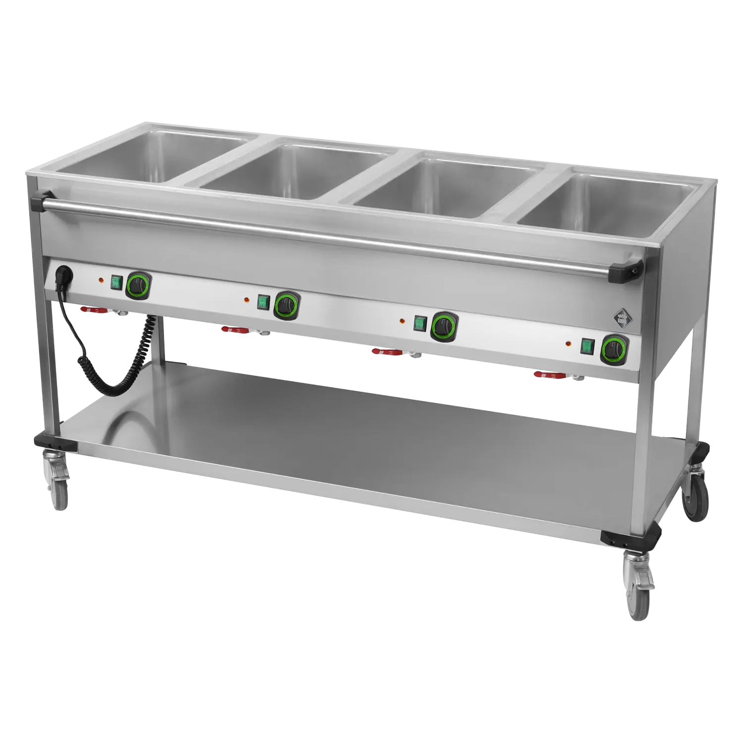 Bain marie trolley electric GN 4-1/1 controllers on longer side with rack  | RM - BMPD 4120