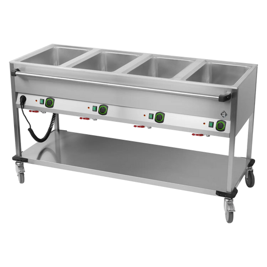 Bain marie trolley electric GN 4-1/1 controllers on longer side with rack  | RM - BMPD 4120