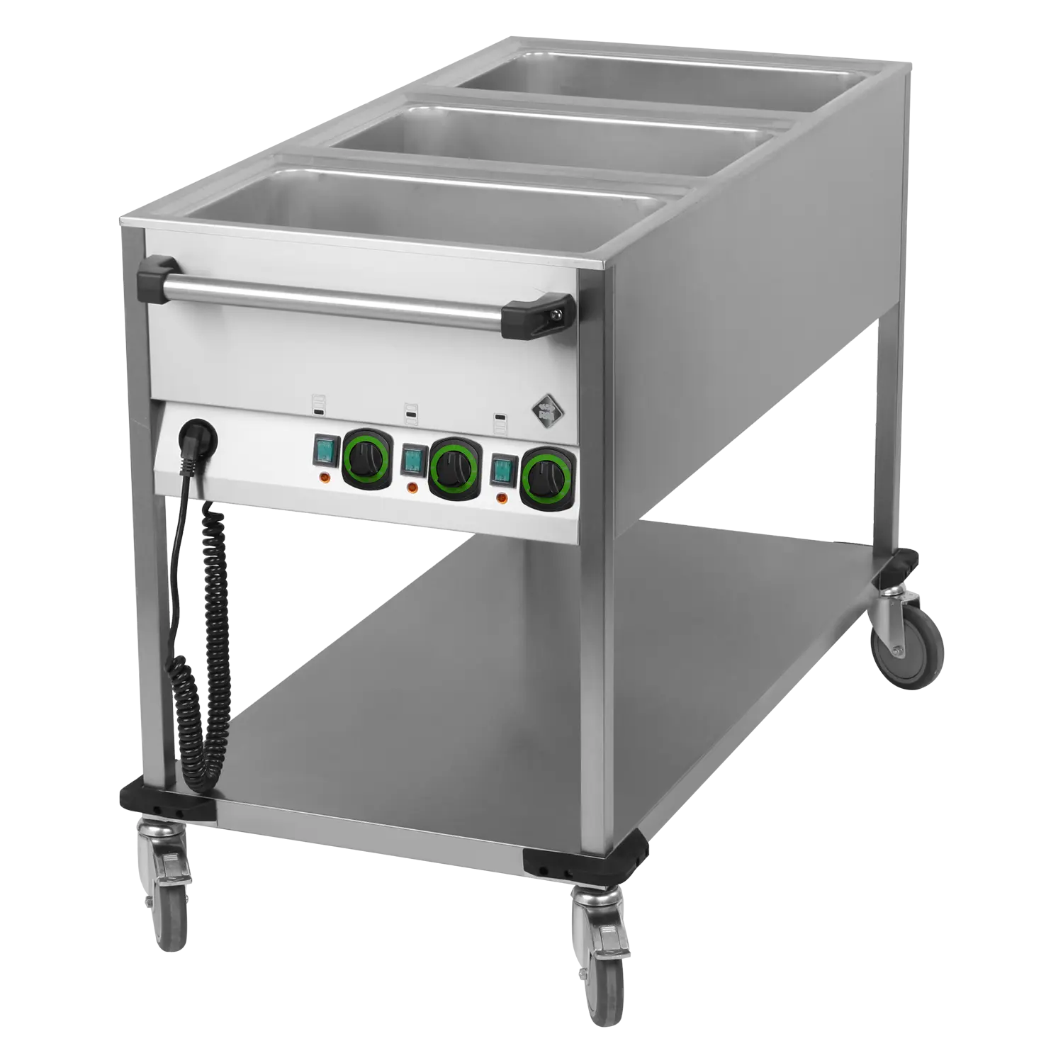 Bain marie trolley electric GN 3-1/1 controllers on shorter side with rack  | RM - BMPK 3120