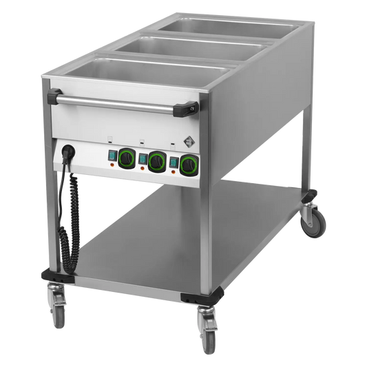 Bain marie trolley electric GN 3-1/1 controllers on shorter side with rack  | RM - BMPK 3120