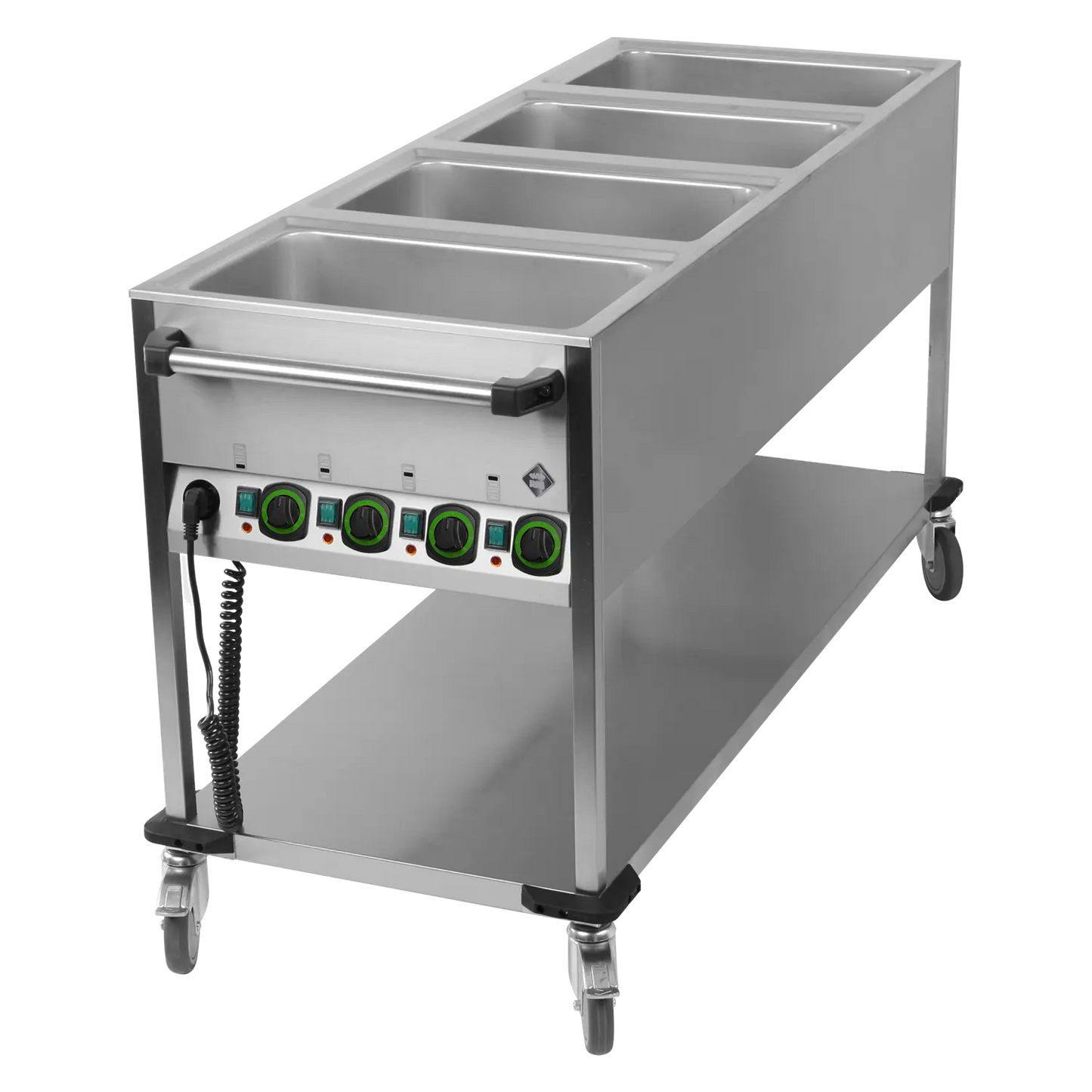 Bain marie trolley electric GN 4-1/1 controllers on shorter side with rack  | RM - BMPK 4120
