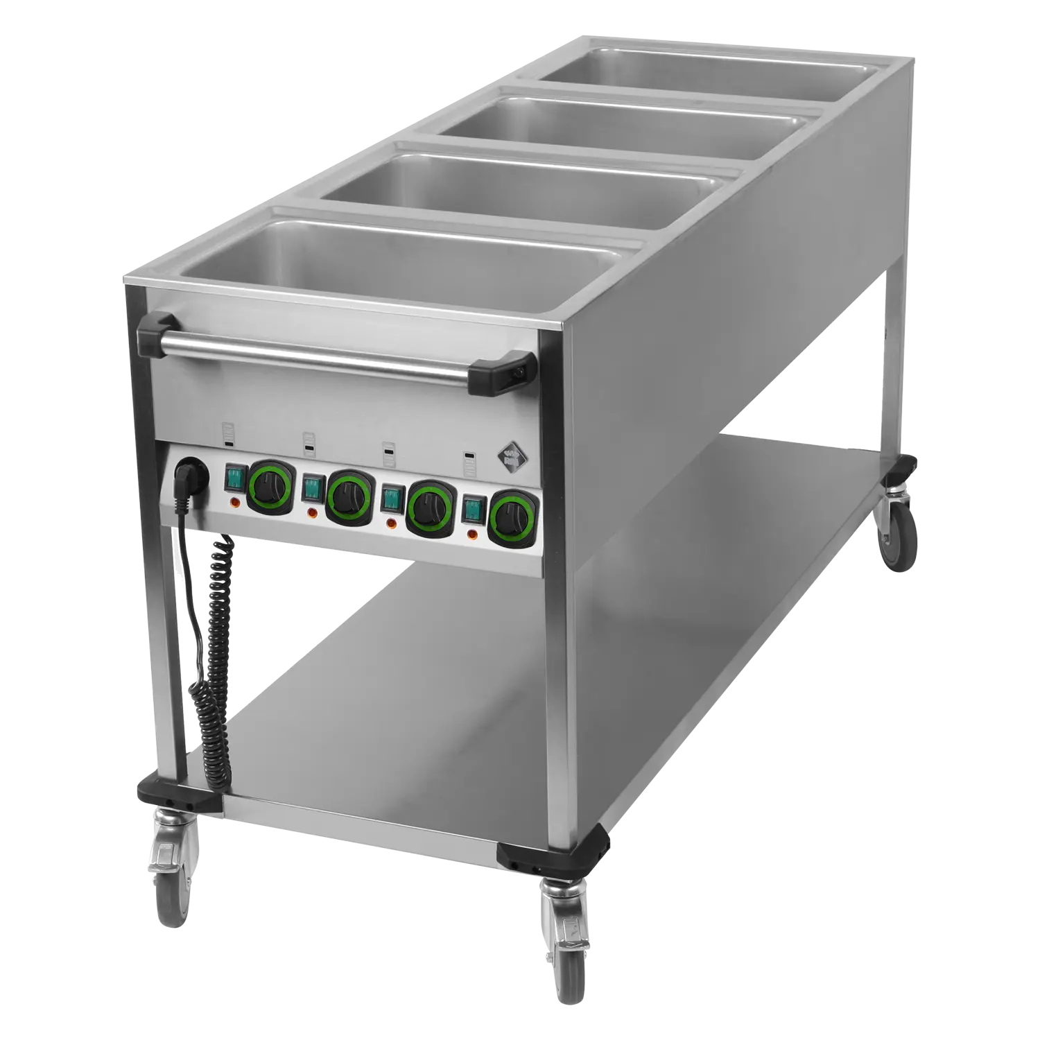 Bain marie trolley electric GN 4-1/1 controllers on shorter side with rack  | RM - BMPK 4120