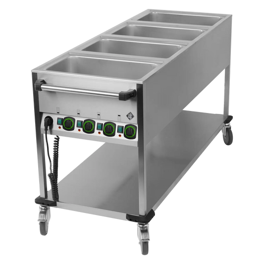 Bain marie trolley electric GN 4-1/1 controllers on shorter side with rack  | RM - BMPK 4120