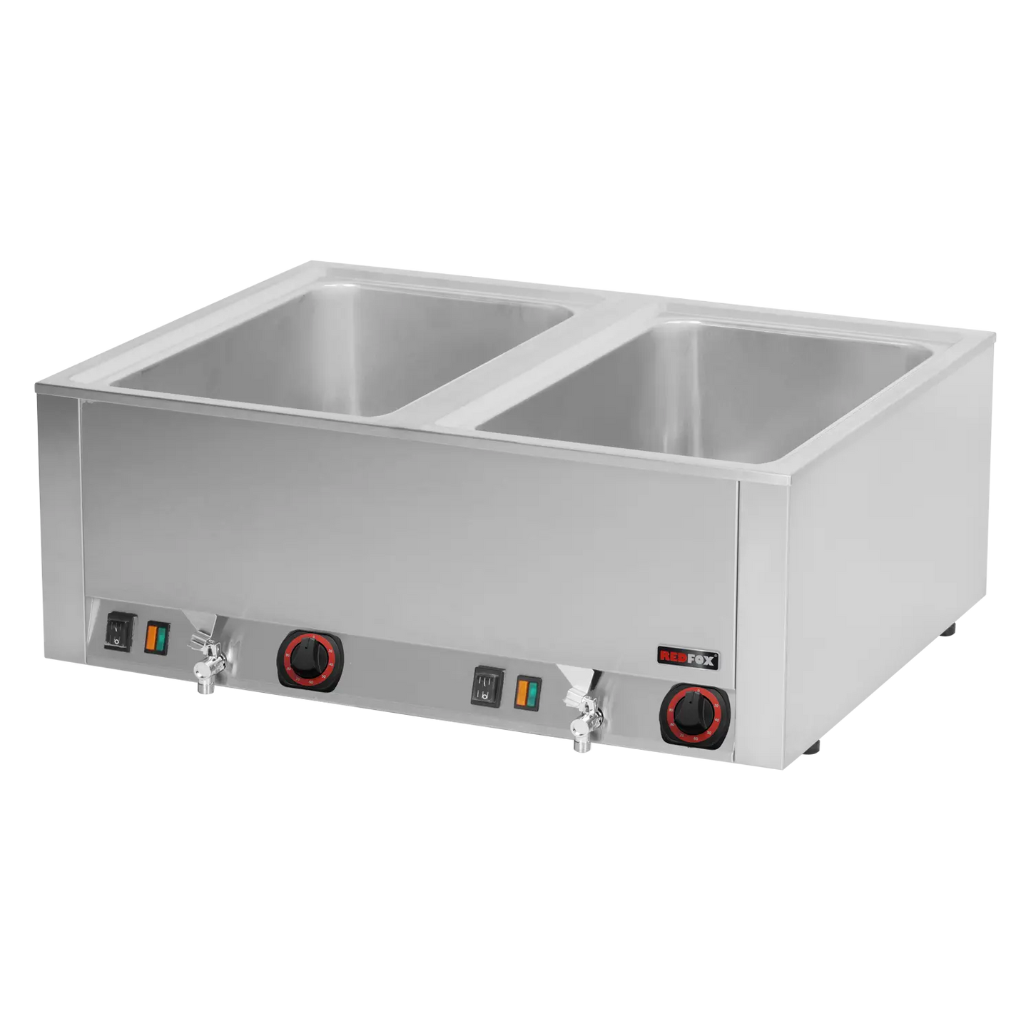 Bain marie electric 2x GN 1/1 - 200 counter top with drain tap | REDFOX - BMV 2120