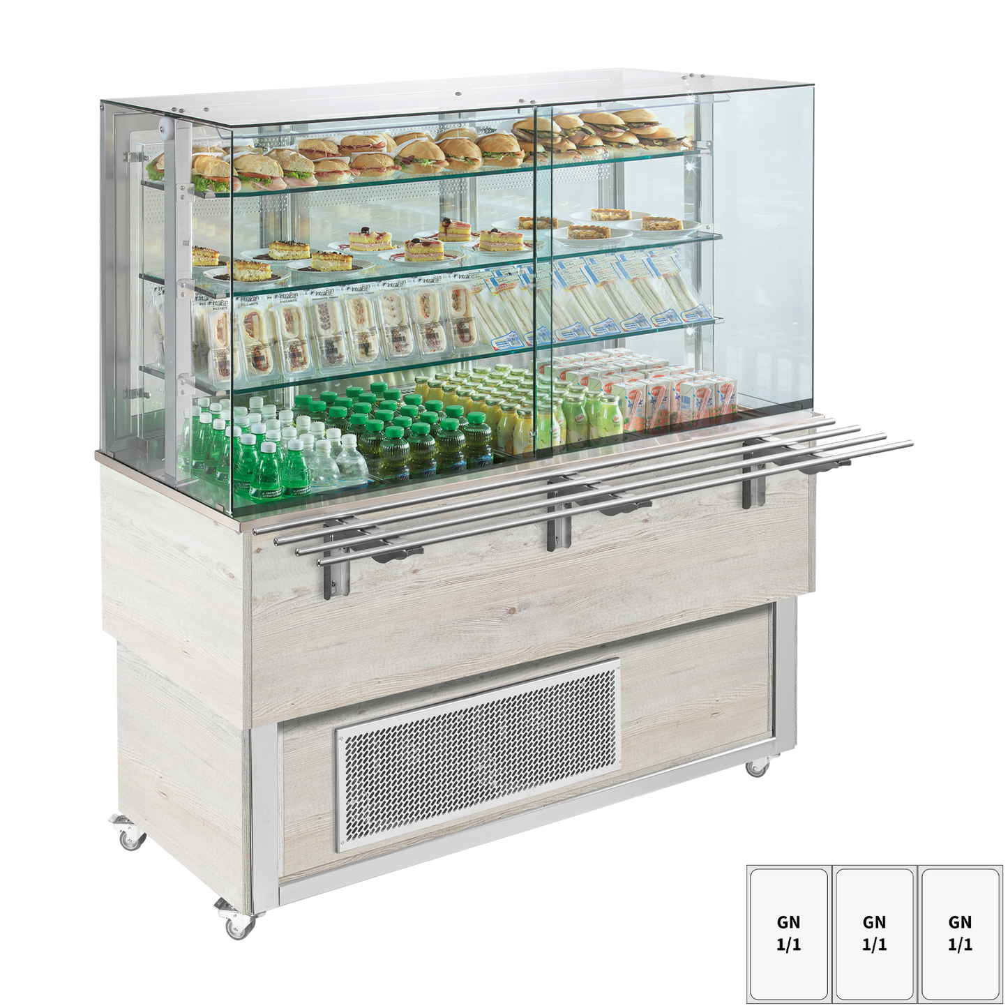 Chilled display unit GN 3-1/1 bottom cover, opening to the sides, Hemlock | REDFOX - ES PLATINUM+ 3H DS