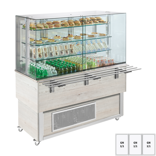 Chilled display unit GN 3-1/1 bottom cover, opening to the sides, Hemlock | REDFOX - ES PLATINUM+ 3H DS