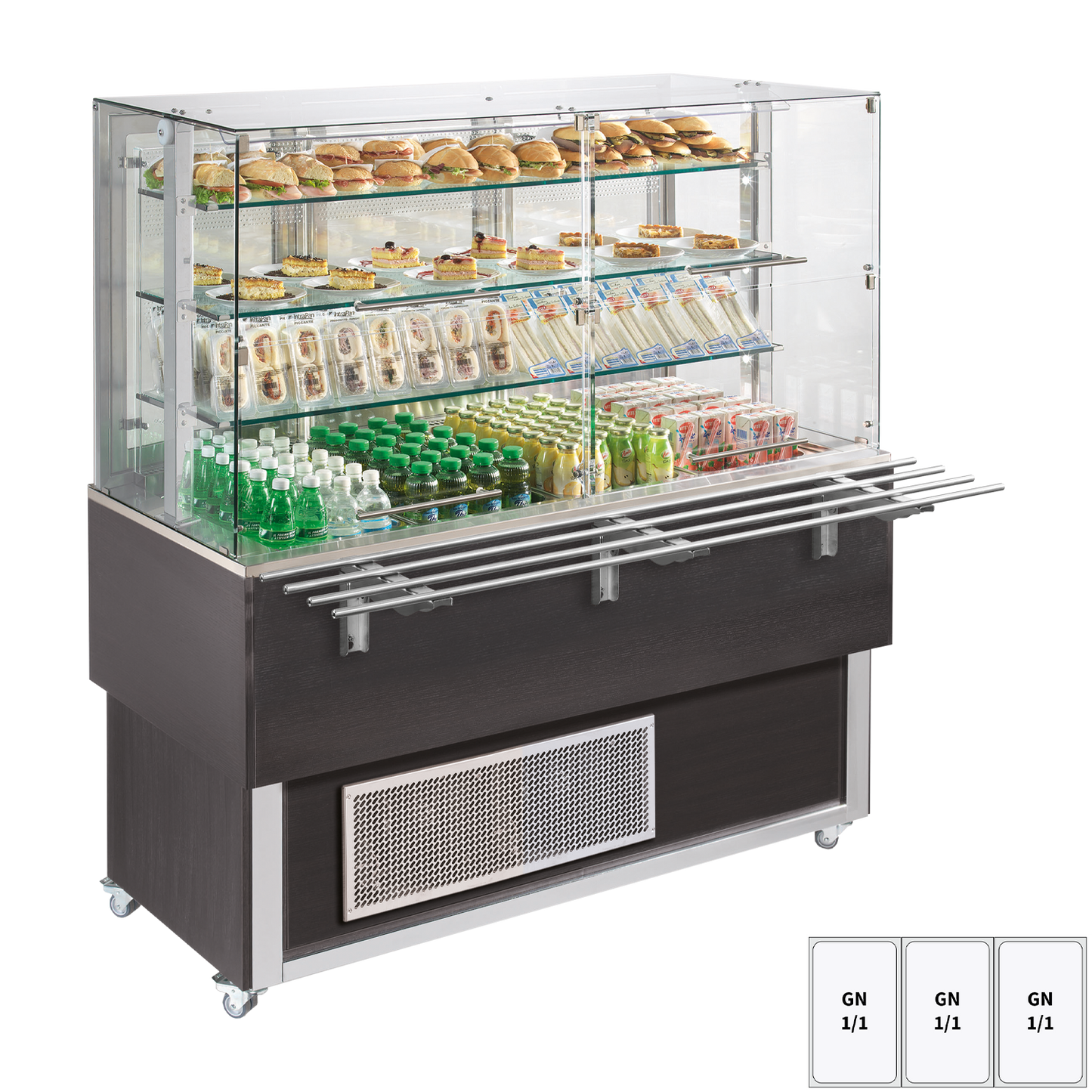 Chilled display unit GN 3-1/1 bottom cover, upwards opening, Wenge | REDFOX - ES PLATINUM+ 3W DF