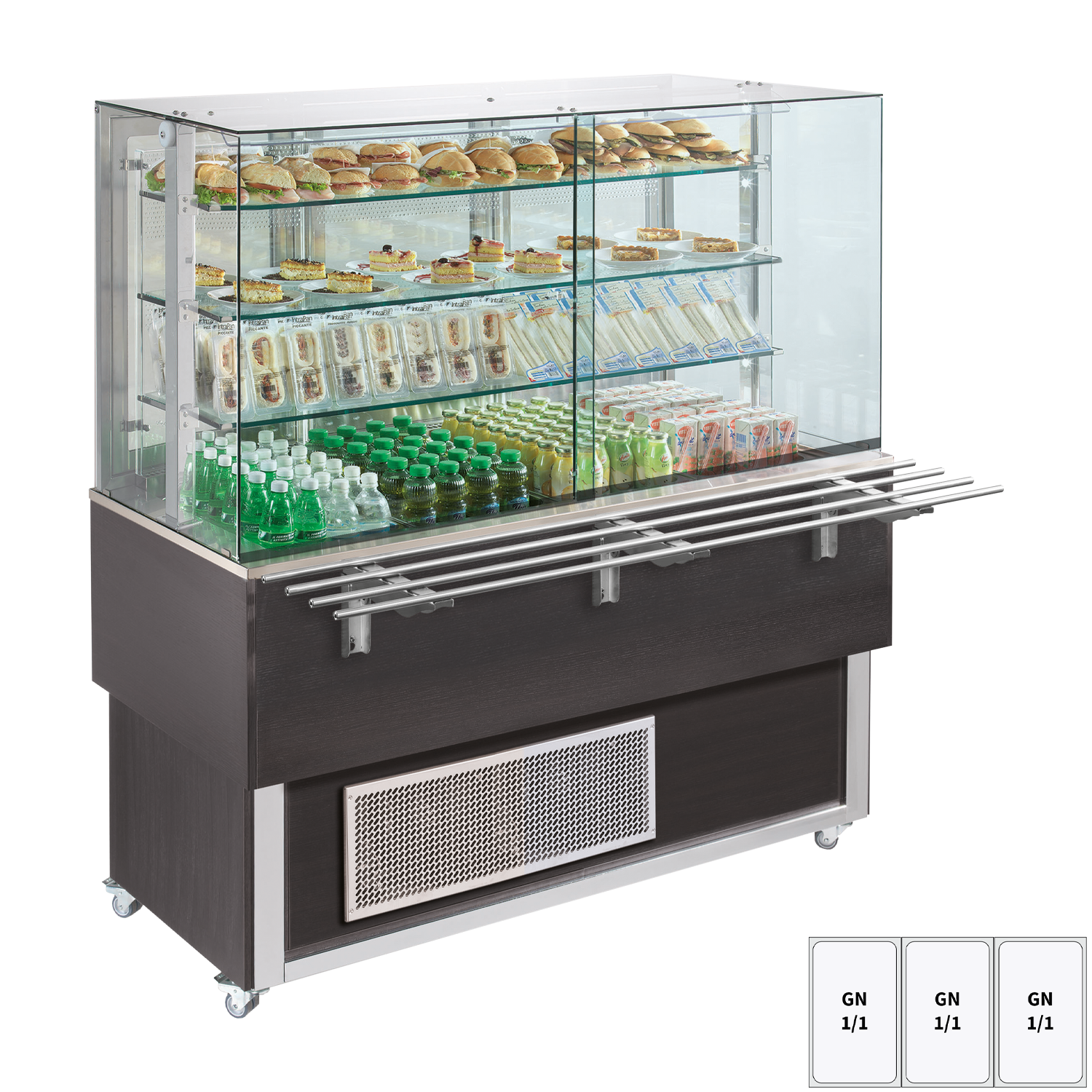 Chilled display unit GN 3-1/1 bottom cover, opening to the sides, Wenge | REDFOX - ES PLATINUM+ 3W DS