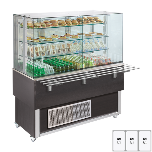 Chilled display unit GN 3-1/1 bottom cover, opening to the sides, Wenge | REDFOX - ES PLATINUM+ 3W DS