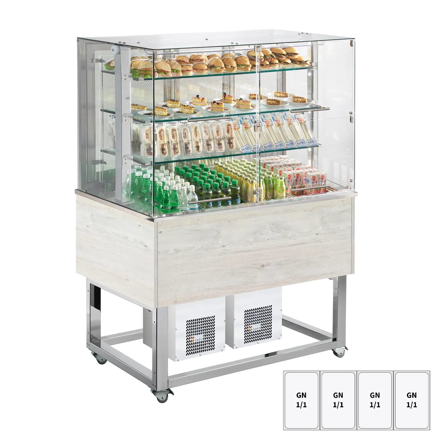 Chilled display unit GN 4-1/1 bottom cover, opening to the sides, Hemlock | REDFOX - ES PLATINUM+ 4H  DS