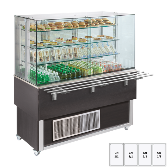 Chilled display unit GN 4-1/1 bottom cover, opening to the sides, Wenge | REDFOX - ES PLATINUM+ 4W DS