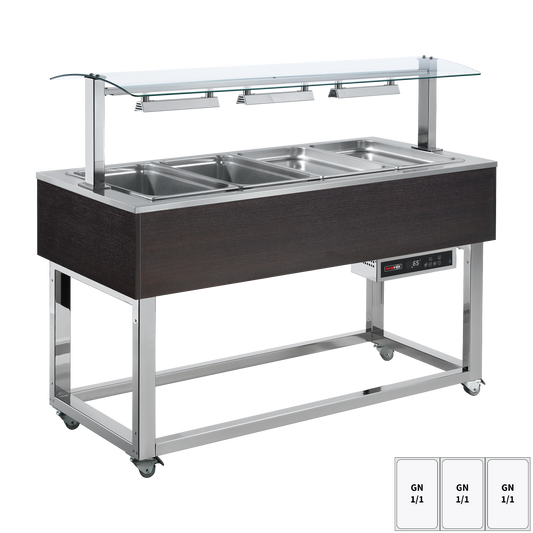 Food display island heated, bain marie tub GN 3-1/1 Wenge | REDFOX - ES RED+ 3W