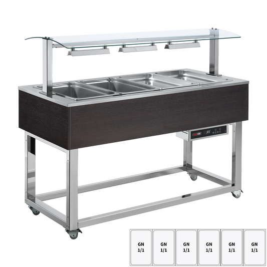 Food display island heated, bain marie tub GN 6-1/1 Wenge | REDFOX - ES RED+ 6W