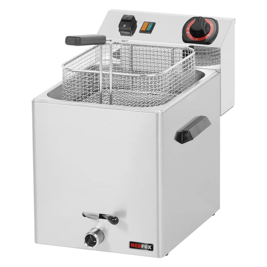 Electric fryer 0,75 kW/l, 8 l counter top drain tap 400 V | REDFOX - FE 07 VT