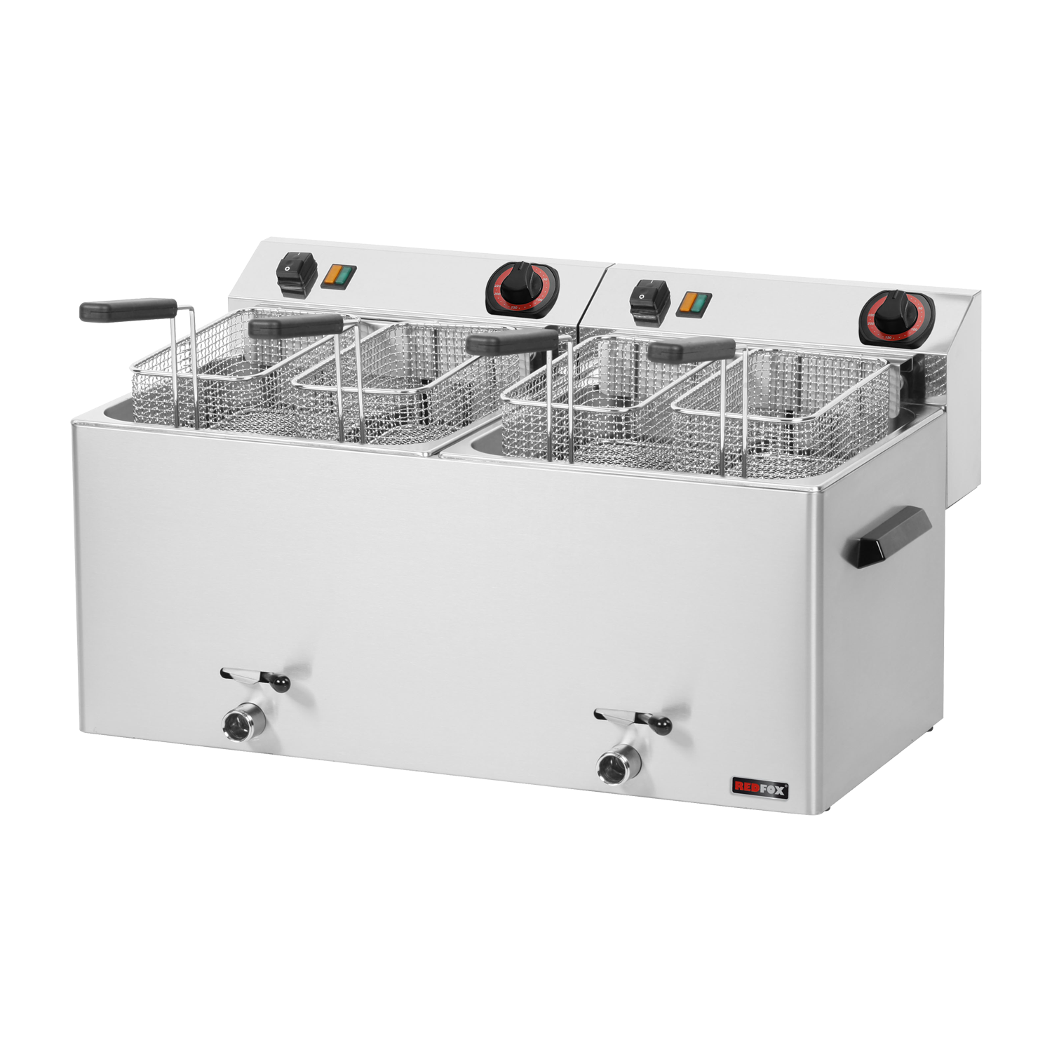 Electric double fryer 0.74 kW/l, 11+11 l tabletop with drain 400 V | REDFOX - FE 1010 TD
