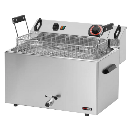 Electric fryer 0,56 kW/l, 16 l counter top drain tap 400 V | REDFOX - FE 30 T