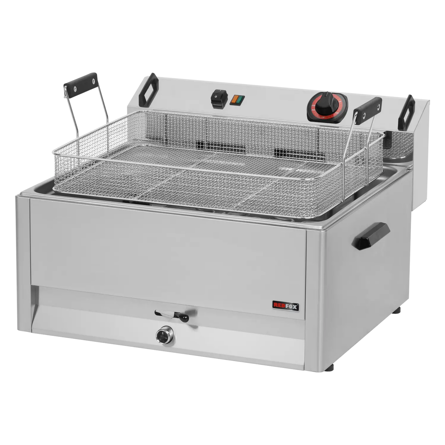Electric fryer 0,5 kW/l, 30 l counter top drain tap 400 V | REDFOX - FE 60 T