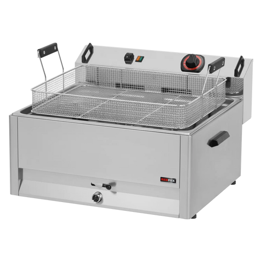 Electric fryer 0,5 kW/l, 30 l counter top drain tap 400 V | REDFOX - FE 60 T