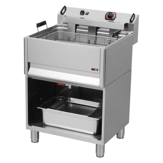 Electric fryer 0,5 kW/l, 30 l counter top drain tap 400 V | REDFOX - FE 60 T/P