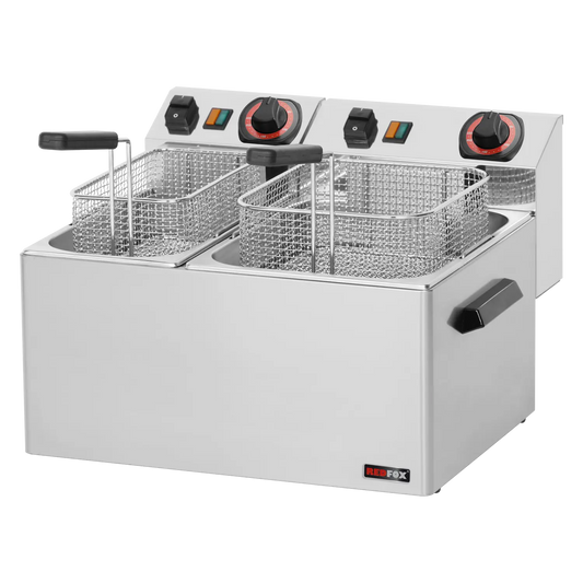 Electric fryer 0,42 + 0,38 kW/l, 8 + 5 l counter top 230 V | REDFOX - FE 74