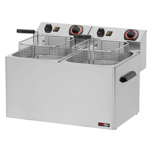 Electric fryer 2 baskets 0,38 kW/l, 8+8 l counter top 230 V | REDFOX - FE 77