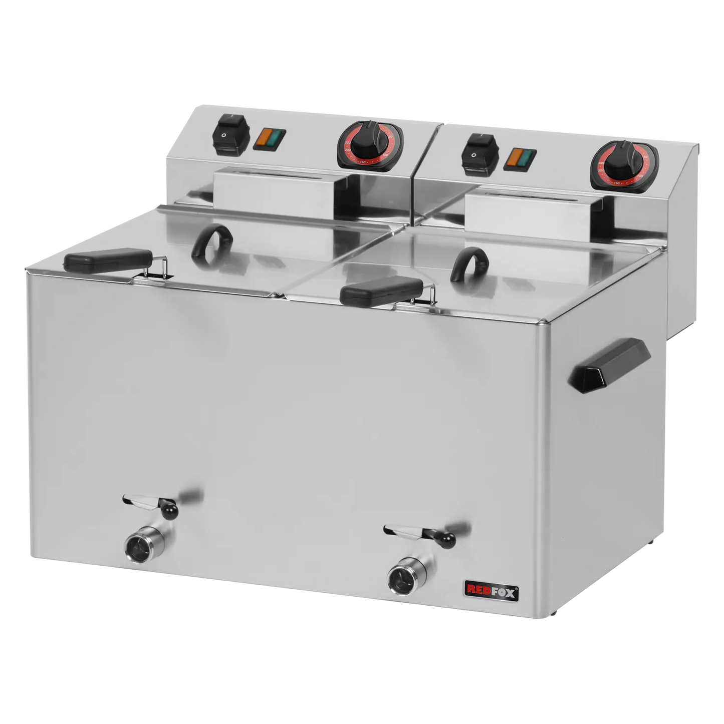 Electric fryer 2 baskets 0,75 kW/l, 8+8 l counter top drain tap 400 V | REDFOX - FE 77 VT