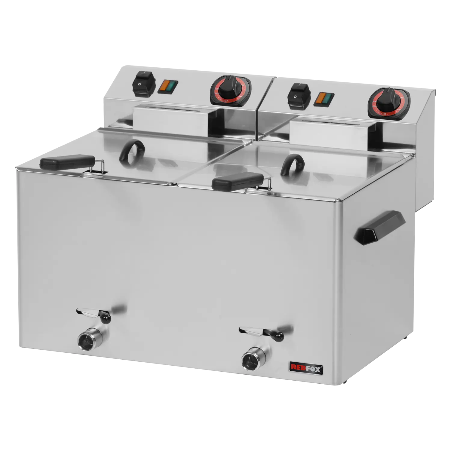 Electric fryer 2 baskets 0,75 kW/l, 8+8 l counter top drain tap 400 V | REDFOX - FE 77 VT