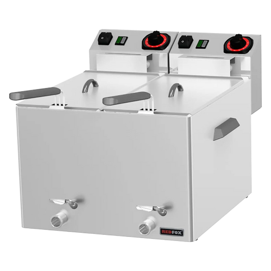 Fryer for fish electric 2 baskets 0,43 kW/l, 8+8 l counter top drain tap 230 V | REDFOX - FE 88 V
