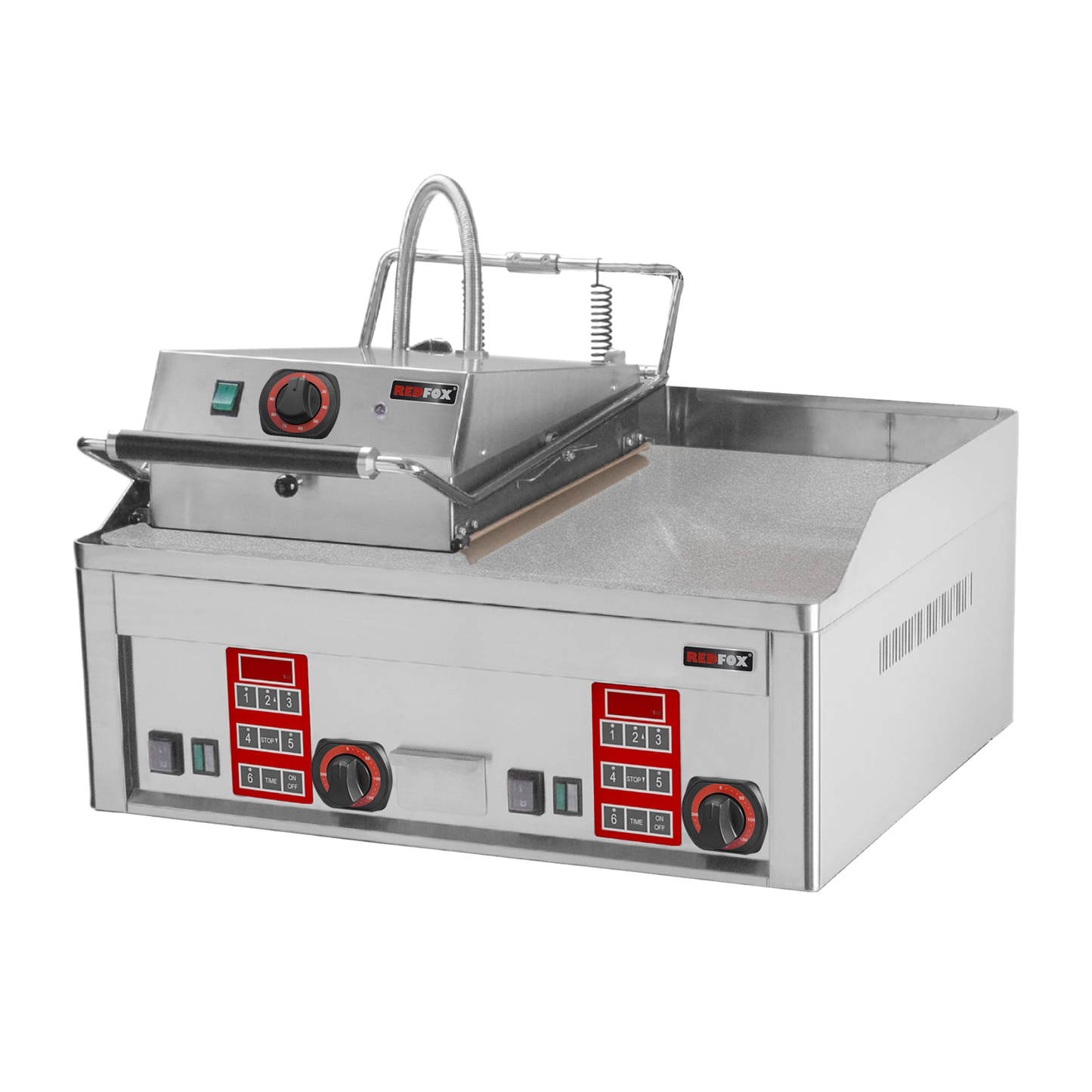 Steak grill electric with digital timer and top contact plate 65x48 table | REDFOX - FTHC 60 ED + KD 30 T