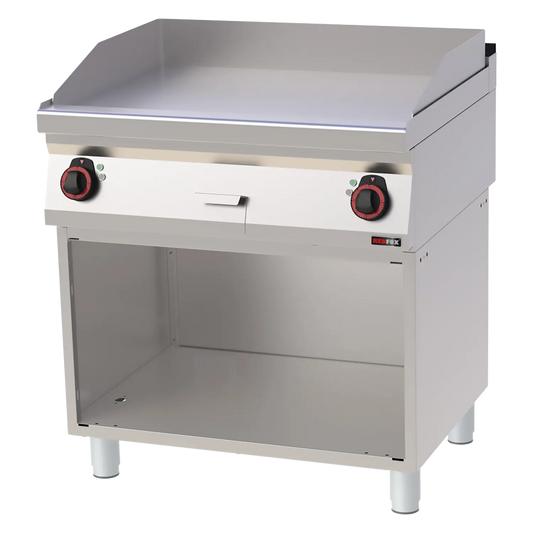 Fry-top griddle plate 80x51 electric chromed smooth on open cabinet 400 V | REDFOX - FTHC 70/80 E