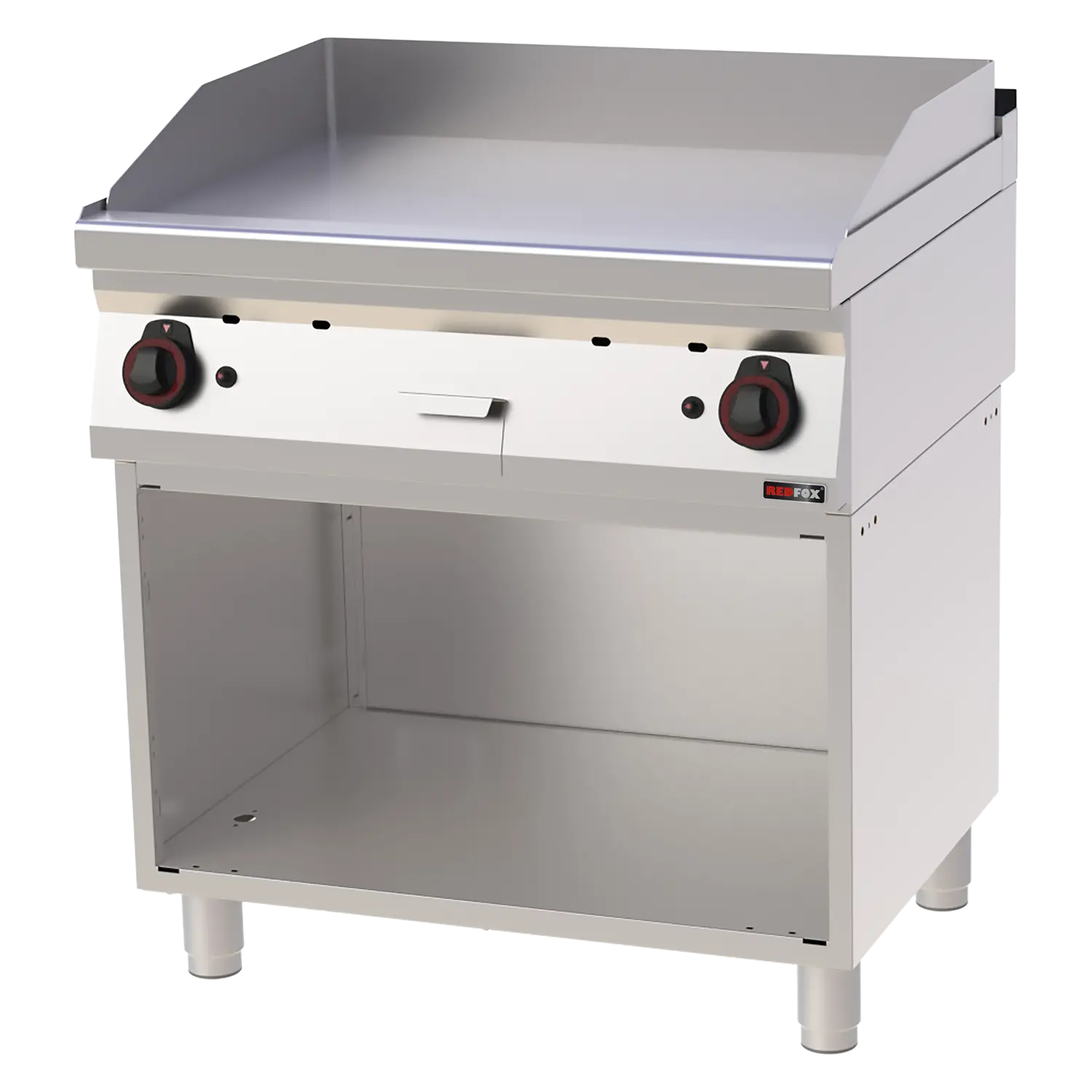Fry-top griddle plate 80x51 gas chromed smooth on open cabinet | REDFOX - FTHC 70/80 G
