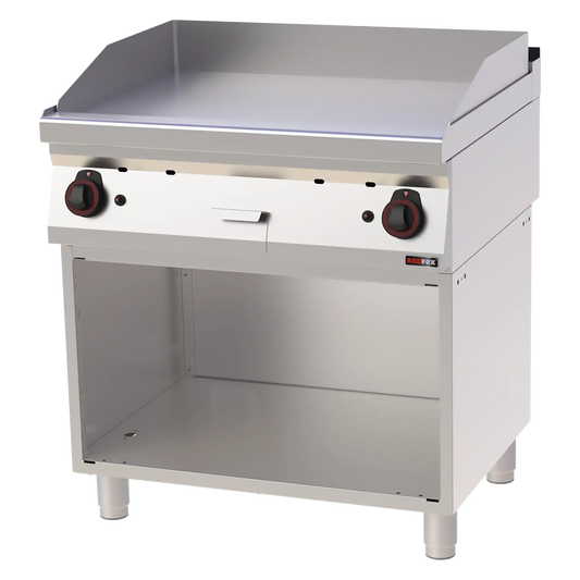 Fry-top griddle plate 80x51 gas chromed smooth on open cabinet | REDFOX - FTHC 70/80 G