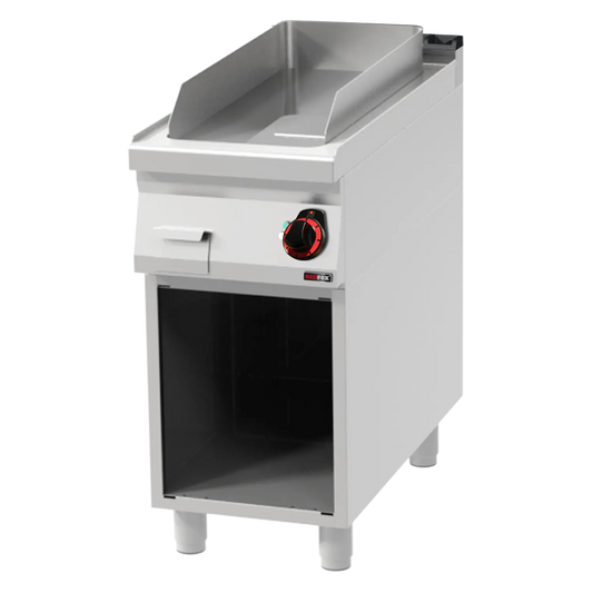 Fry-top griddle plate 31x65 electric chromed smooth on open cabinet 400 V | REDFOX - FTHC 90/40 E