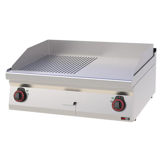 Fry-top griddle plate 80x51 electric combined without cabinet 400 V | REDFOX - FTHR 70/08 E