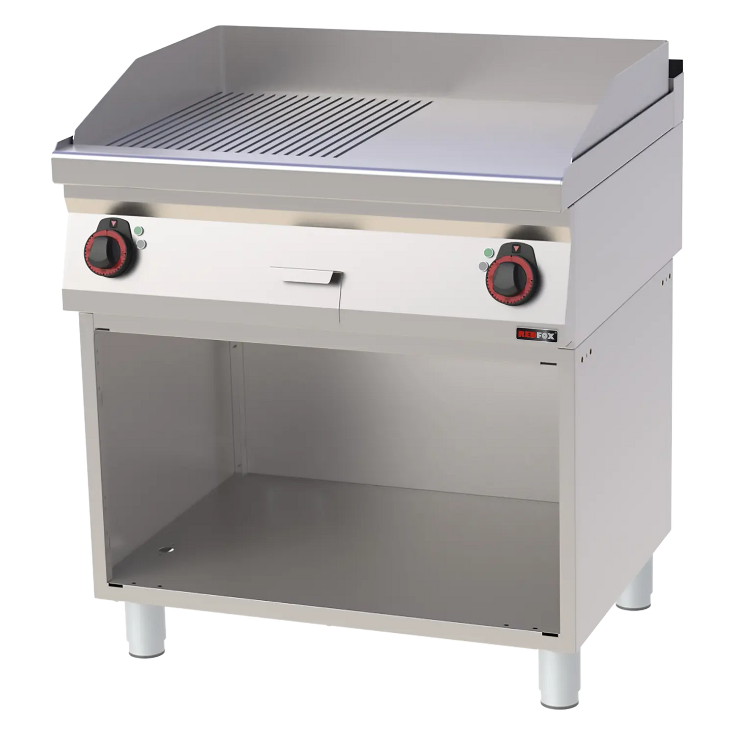 Fry-top griddle plate 80x51 electric combined on open cabinet 400 V | REDFOX - FTHR 70/80 E