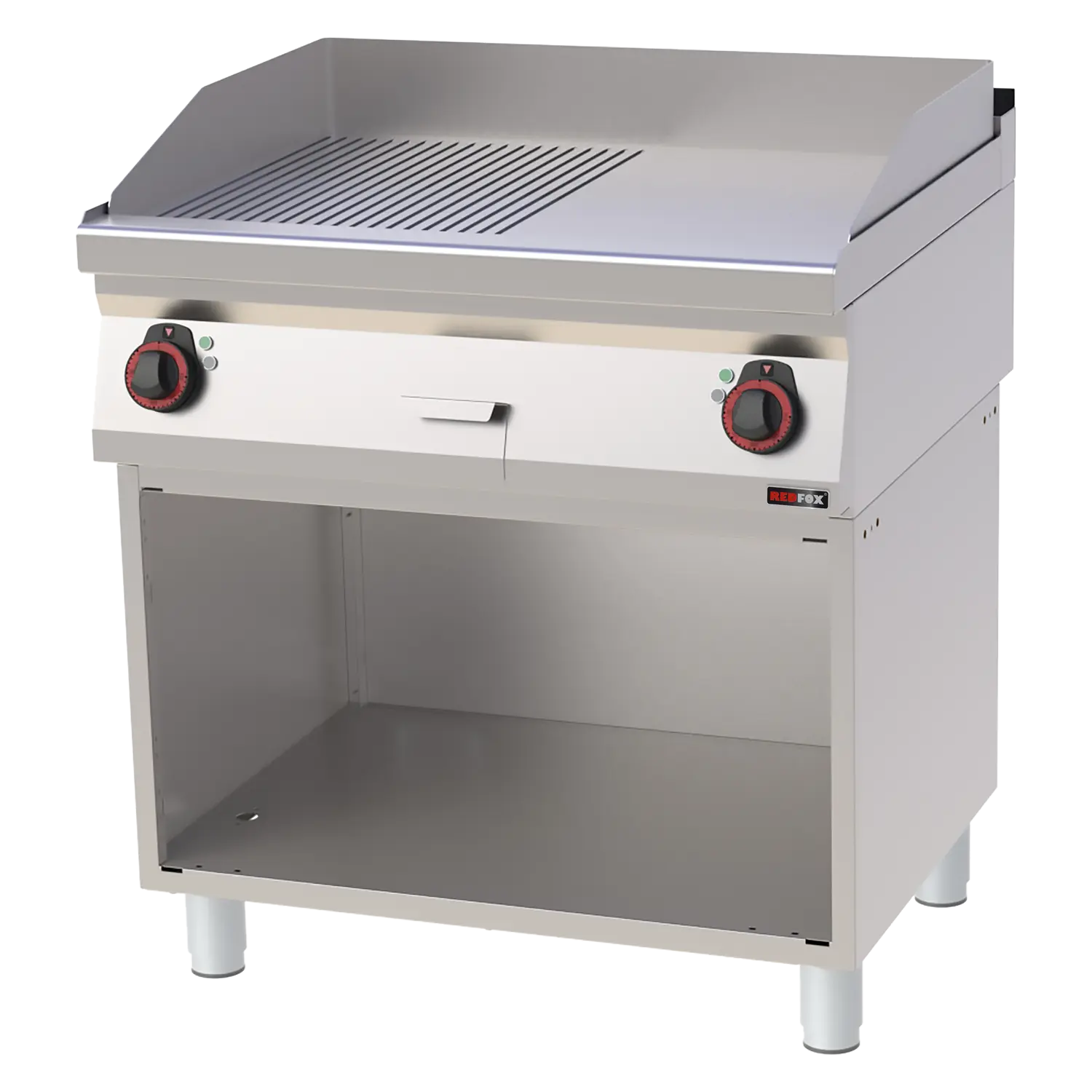 Fry-top griddle plate 80x51 electric combined on open cabinet 400 V | REDFOX - FTHR 70/80 E