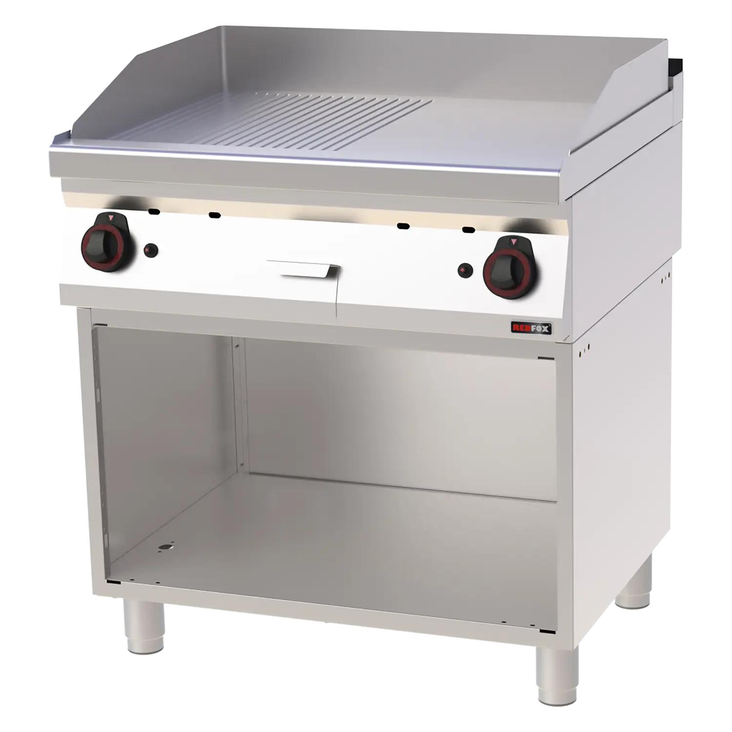 Fry-top griddle plate 80x51 gas chromed combined on open cabinet | REDFOX - FTHRC 70/80 G