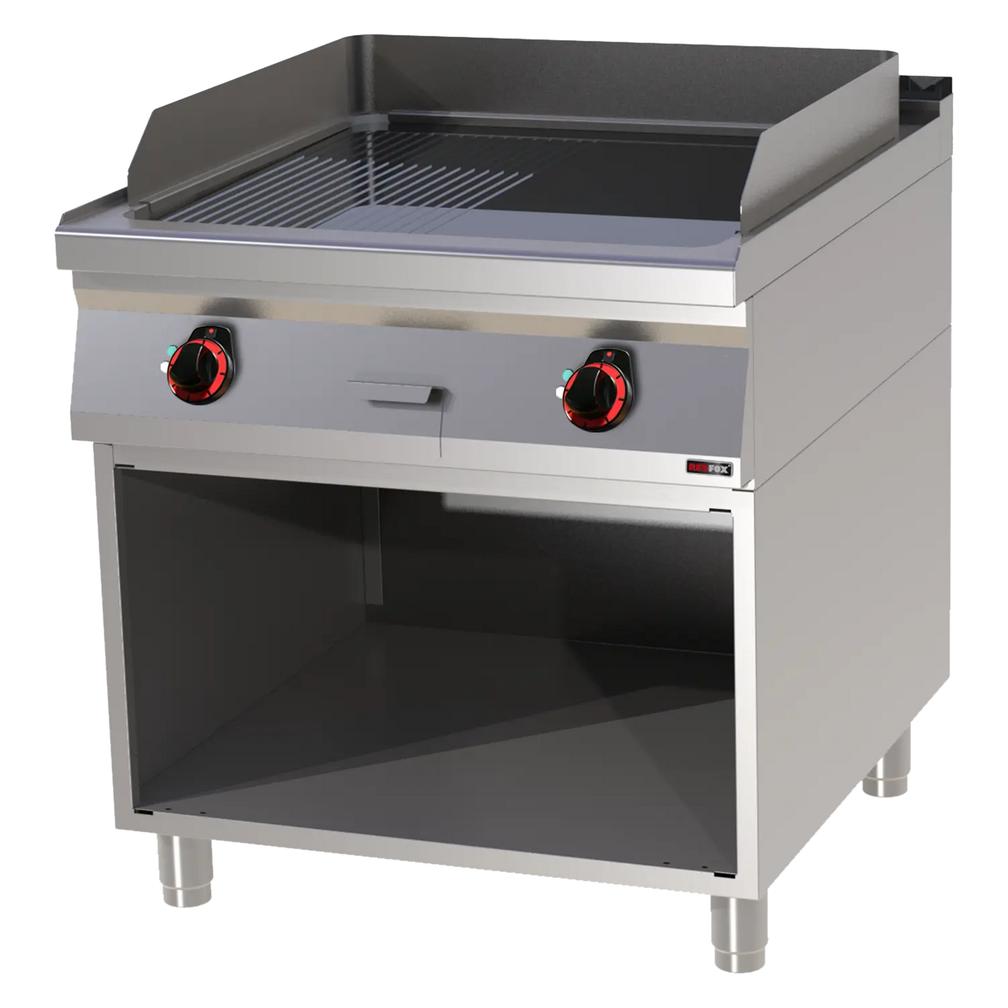 Fry-top griddle plate 71x65 electric chromed combined on open cabinet | REDFOX - FTHRC 90/80 E