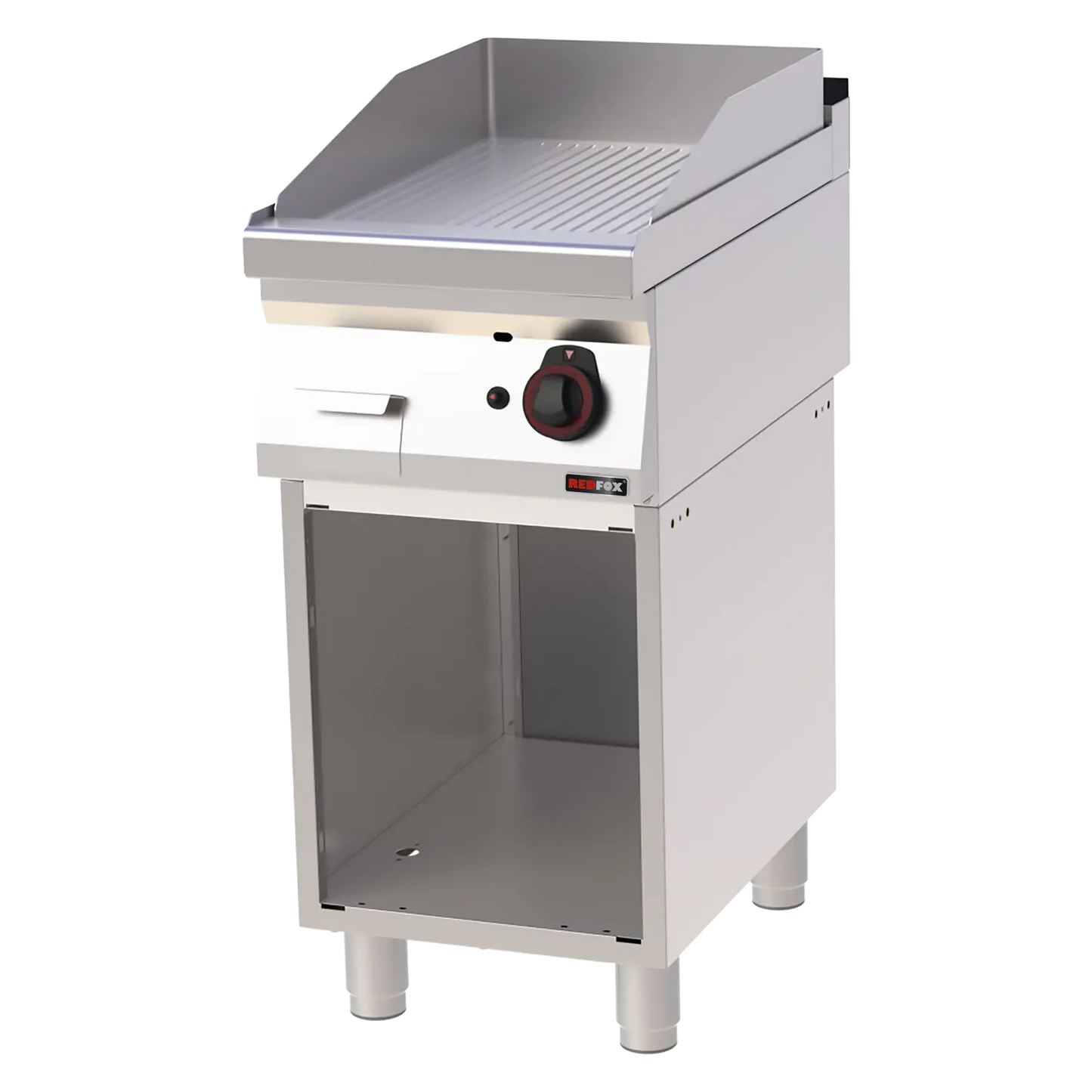 Fry-top griddle plate 40x51 gas grooved on open cabinet | REDFOX - FTR 70/40 G