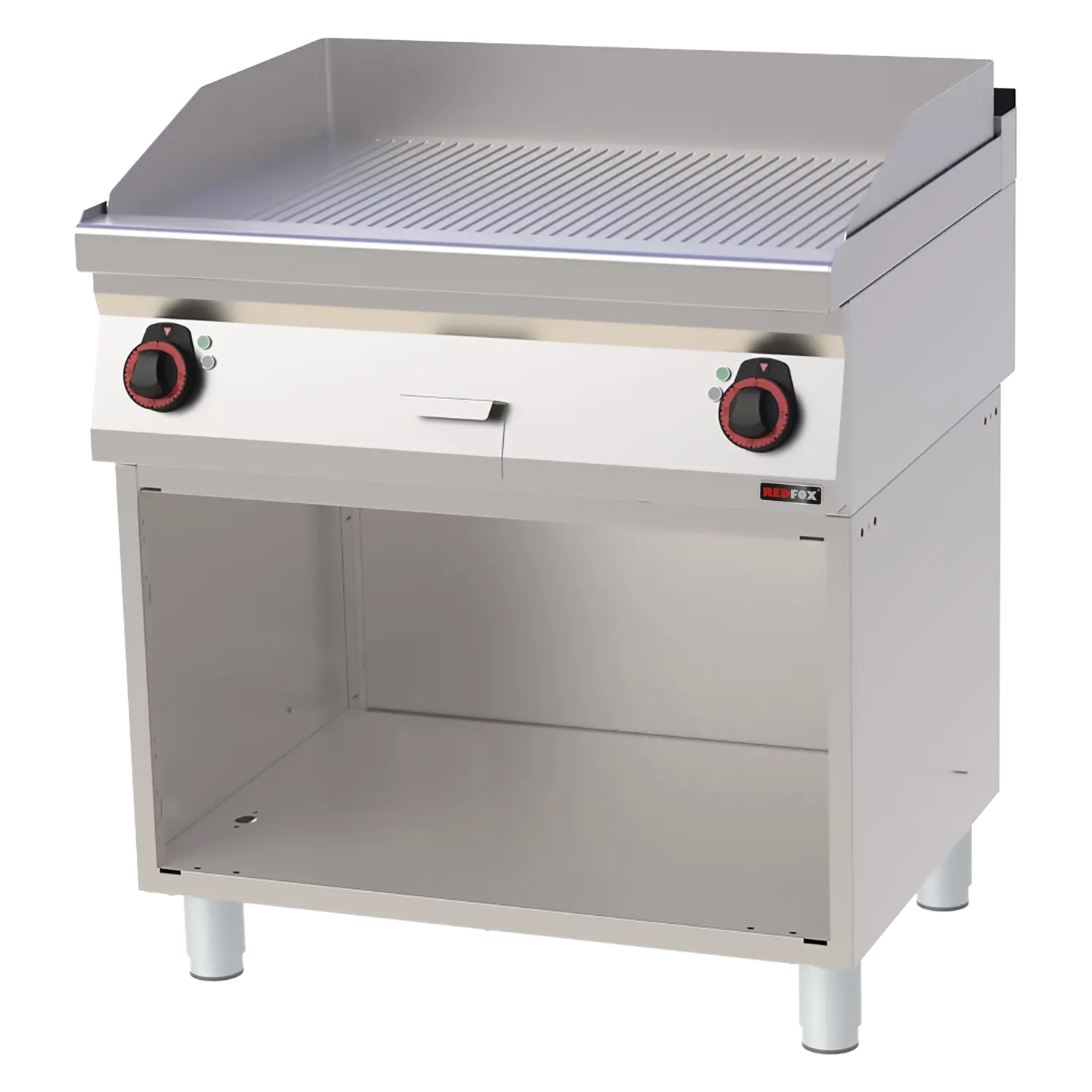 Fry-top griddle plate 80x51 electric grooved on open cabinet 400 V | REDFOX - FTR 70/80 E