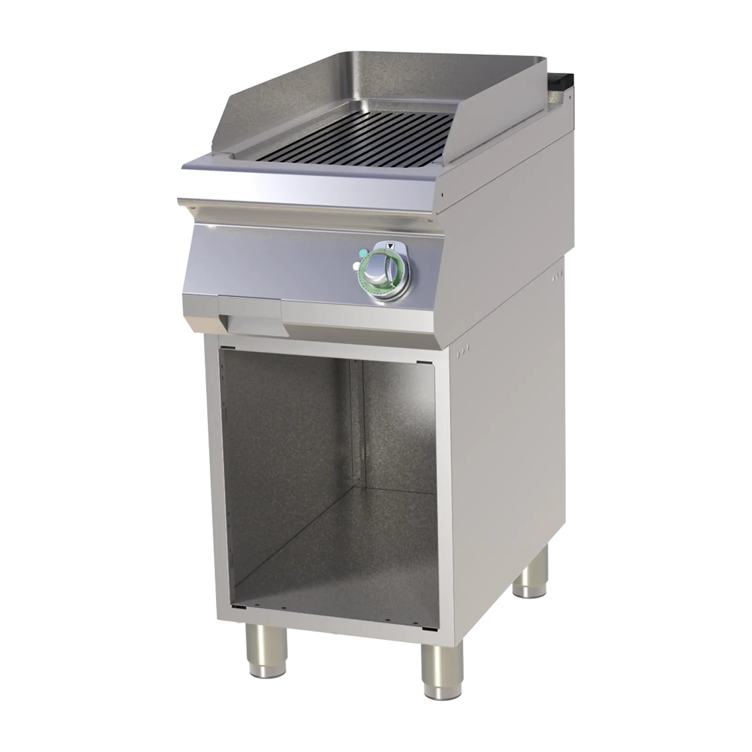 Fry-top griddle plate grooved on open cabinet | RM - FTR 740 E
