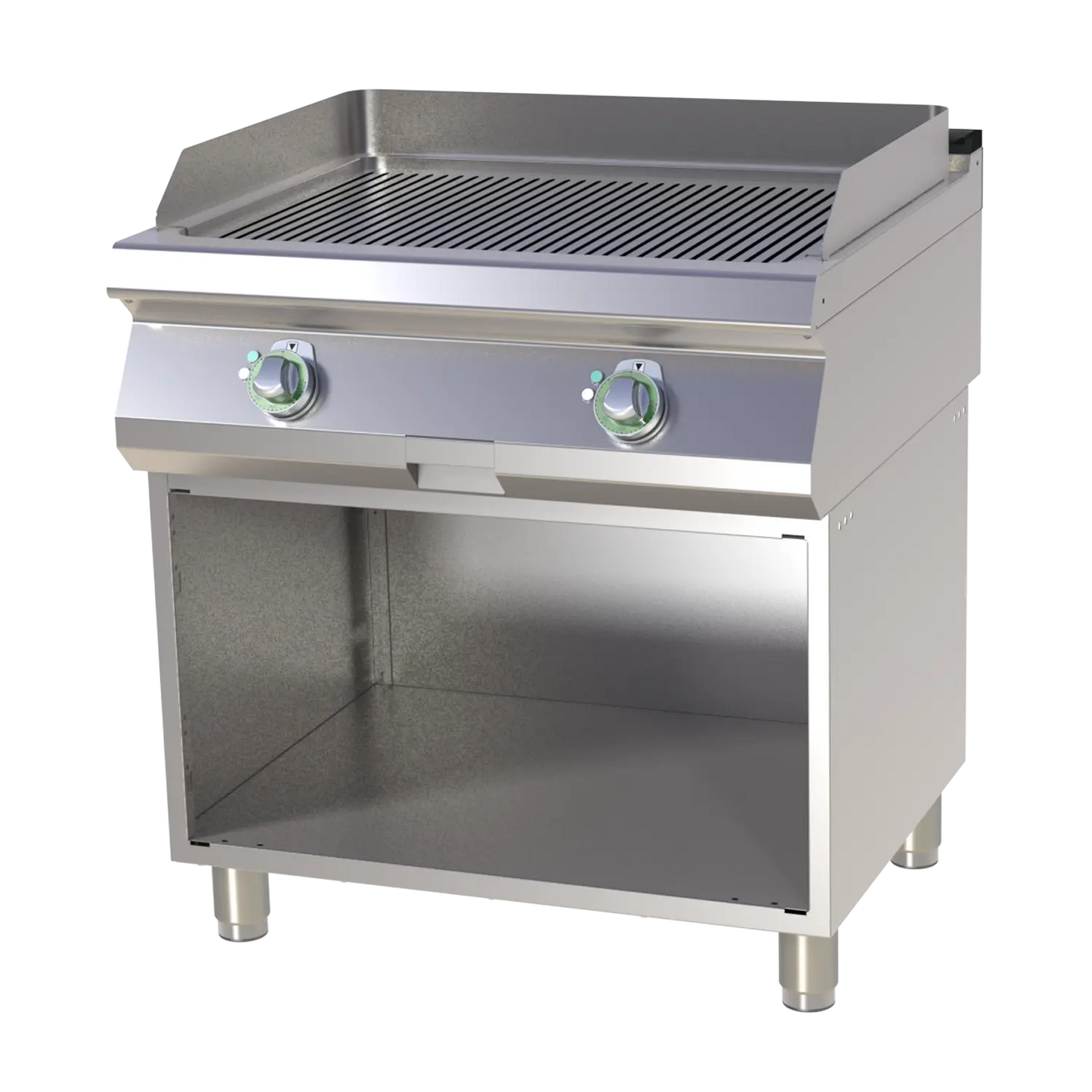 Fry-top griddle plate grooved on open cabinet | RM - FTR 780 E