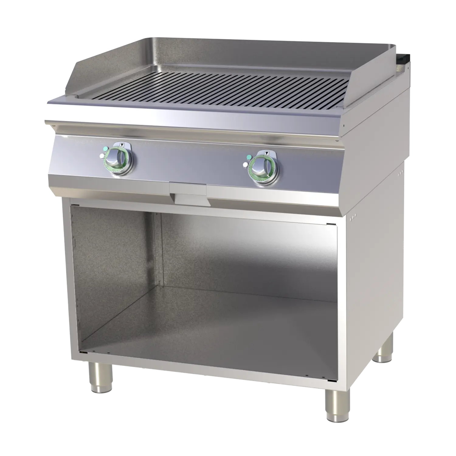 Fry-top griddle plate grooved on open cabinet | RM - FTR 780 E