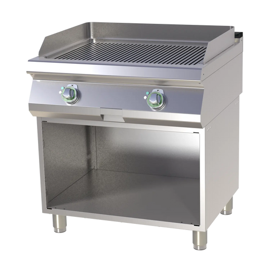 Fry-top griddle plate grooved on open cabinet | RM - FTR 780 E