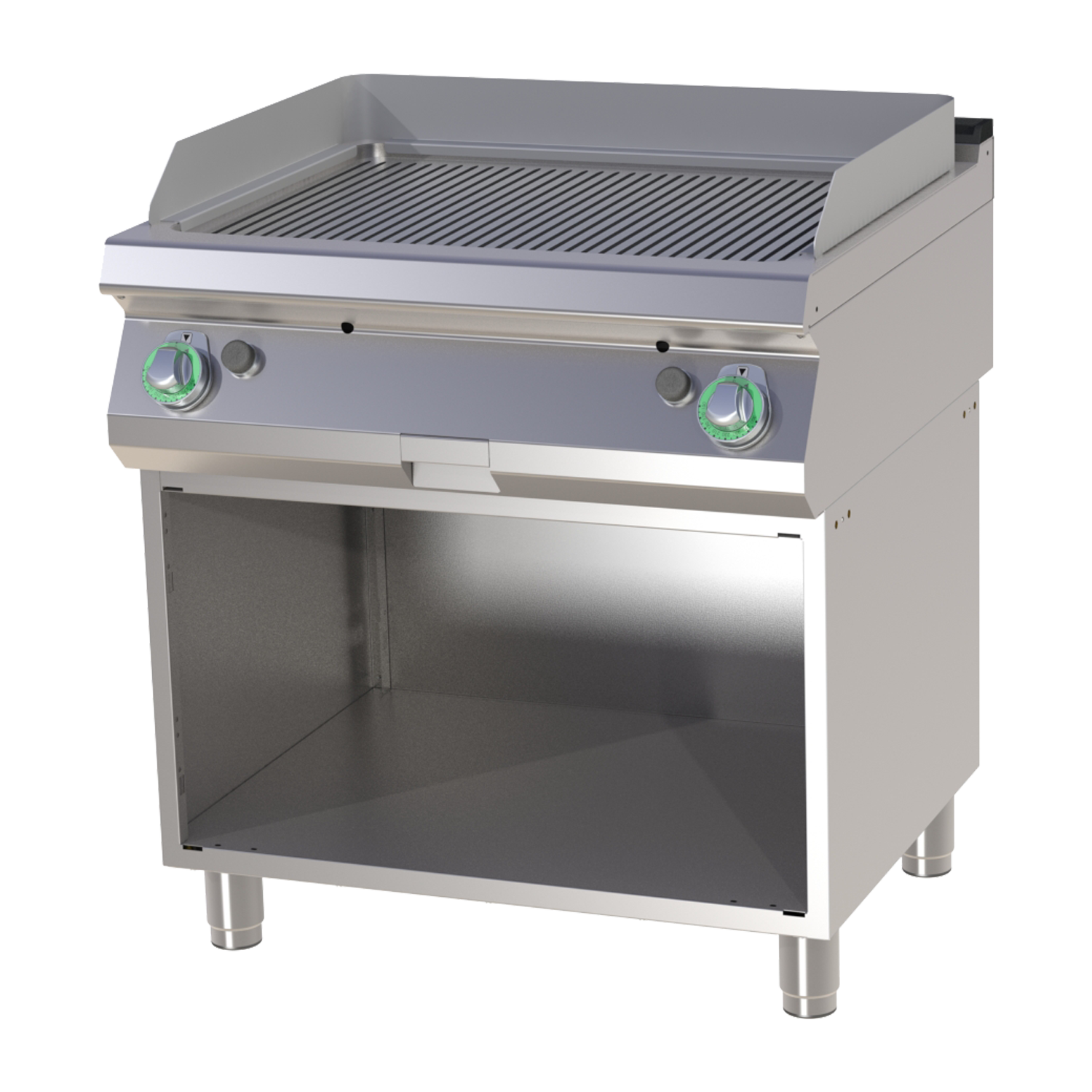 Fry-top griddle plate grooved on open cabinet | RM - FTR 780 G