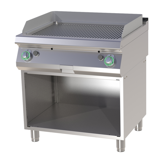 Fry-top griddle plate grooved on open cabinet | RM - FTR 780 G