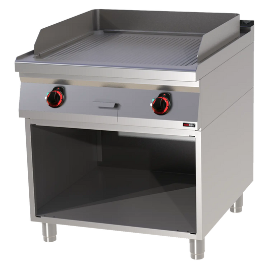 Fry-top griddle plate 71x65 electric grooved on open cabinet 400 V | REDFOX - FTR 90/80 E