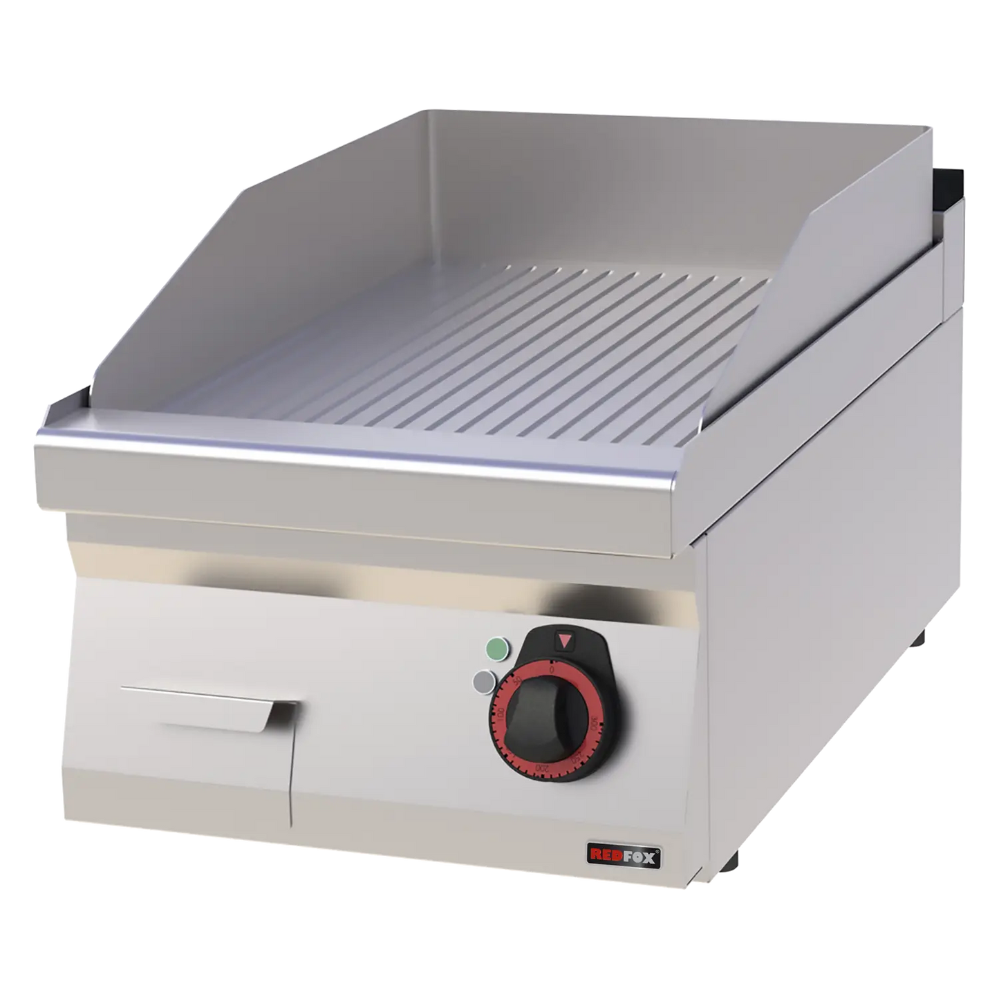 Fry-top griddle plate 40x51 electric chromed grooved without cabinet 400 V | REDFOX - FTRC 70/04 E