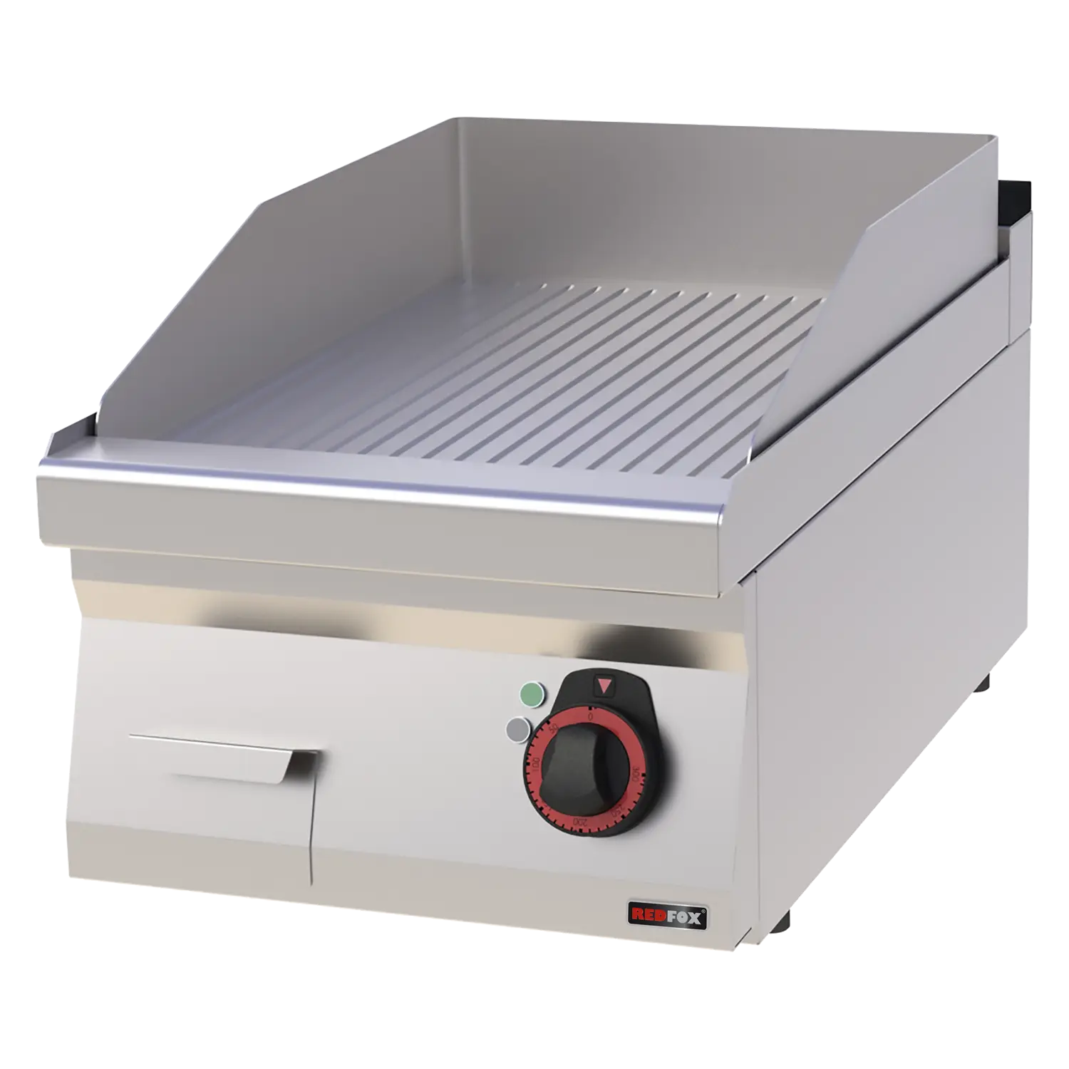 Fry-top griddle plate 40x51 electric chromed grooved without cabinet 400 V | REDFOX - FTRC 70/04 E
